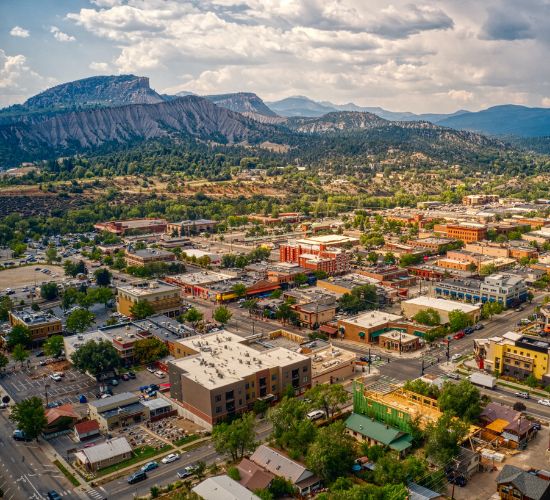 overhead view of durango, a mountain town in colorado